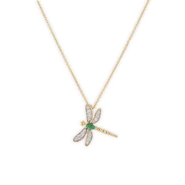 Closeup photo of Tiny Sliding Dragonfly Necklace