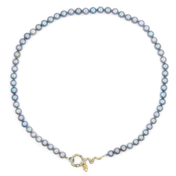 Closeup photo of Mixed Metal Rattlesnake Gray Pearl Necklace