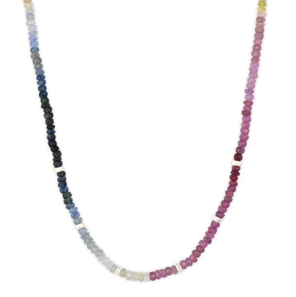 Closeup photo of Sterling Silver Rainbow Sapphires Beaded Necklace 18"
