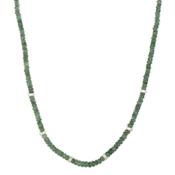 Closeup photo of Sterling Silver Emerald Beaded Necklace 18"