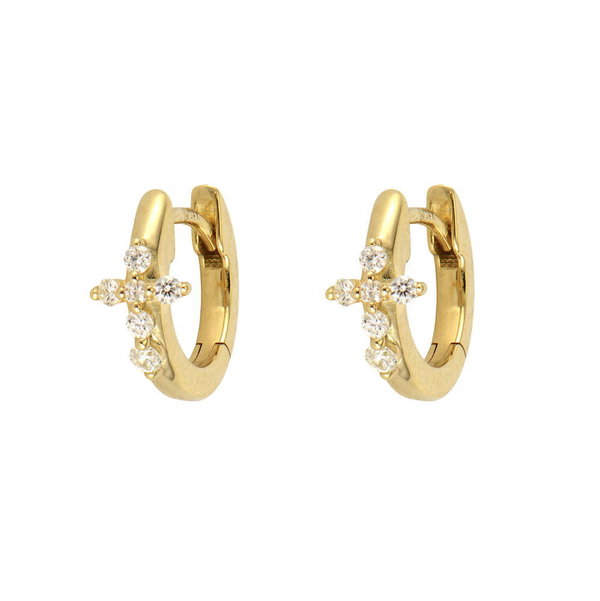 Closeup photo of Tiny Cross Hoop Earring