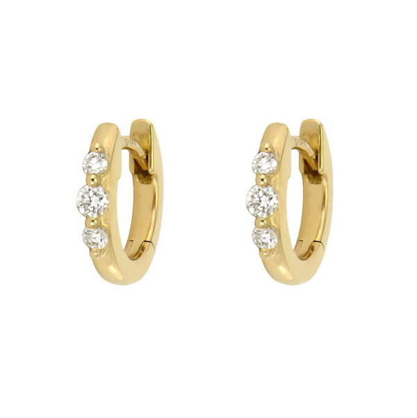Closeup photo of Tiny 3 Diamond Prong Hoop