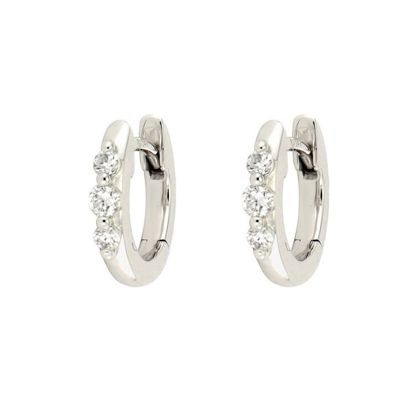 Closeup photo of Tiny 3 Diamond Prong Hoop