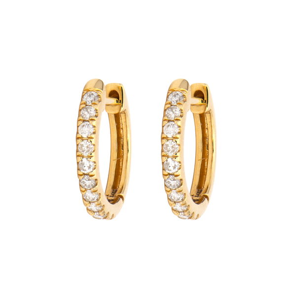 Closeup photo of Classic Diamond Huggie Hoops14k Yellow Gold, Diamond