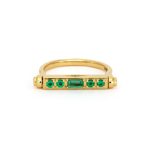 Closeup photo of Shine Bright Diamond and Emerald Narrow Flip Ring