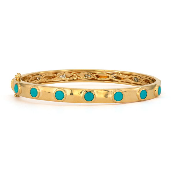 Closeup photo of Wide Sparkling Sea Bezel Turquoise Bangle