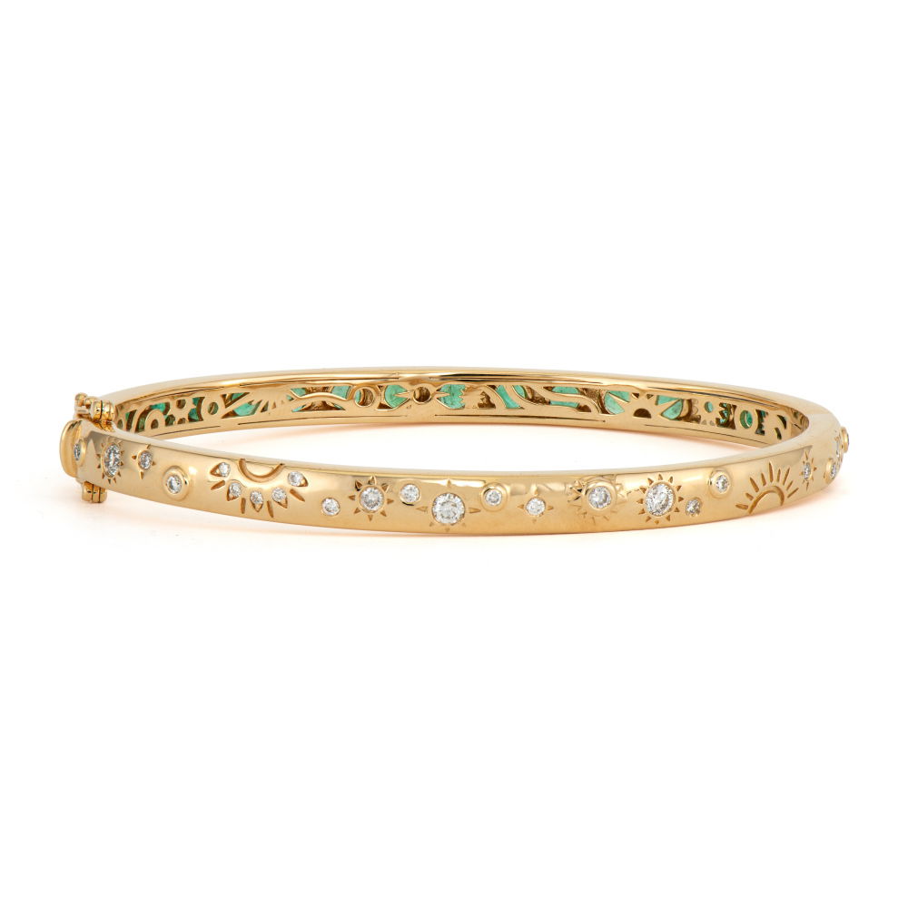 Day and Night Engraved Diamond Bangle with Emerald