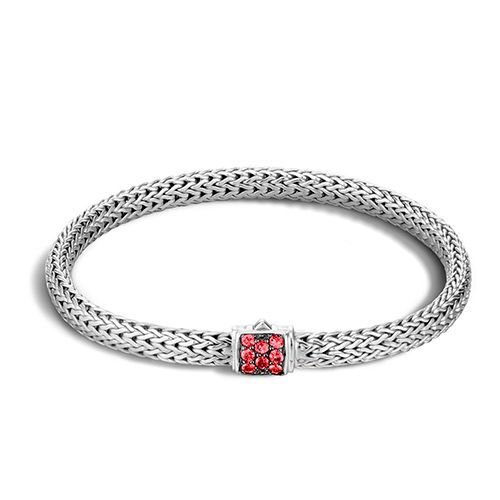 Classic Chain Bracelet Sterling Silver with Red Sapphires