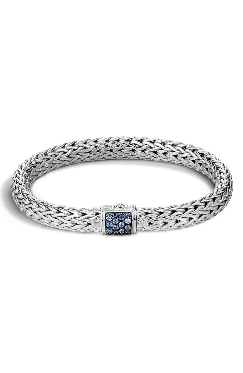 Classic Chain Bracelet Sterling Silver with Blue Sapphires