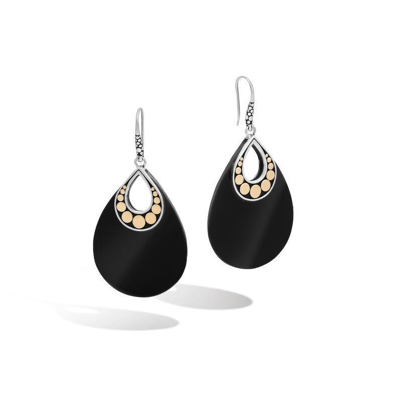Dot Drop Earrings Sterling Silver with 18K Gold and Onyx