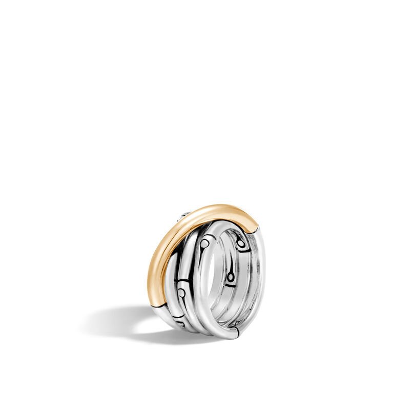 Bamboo Band Ring Sterling Silver and 18K Gold