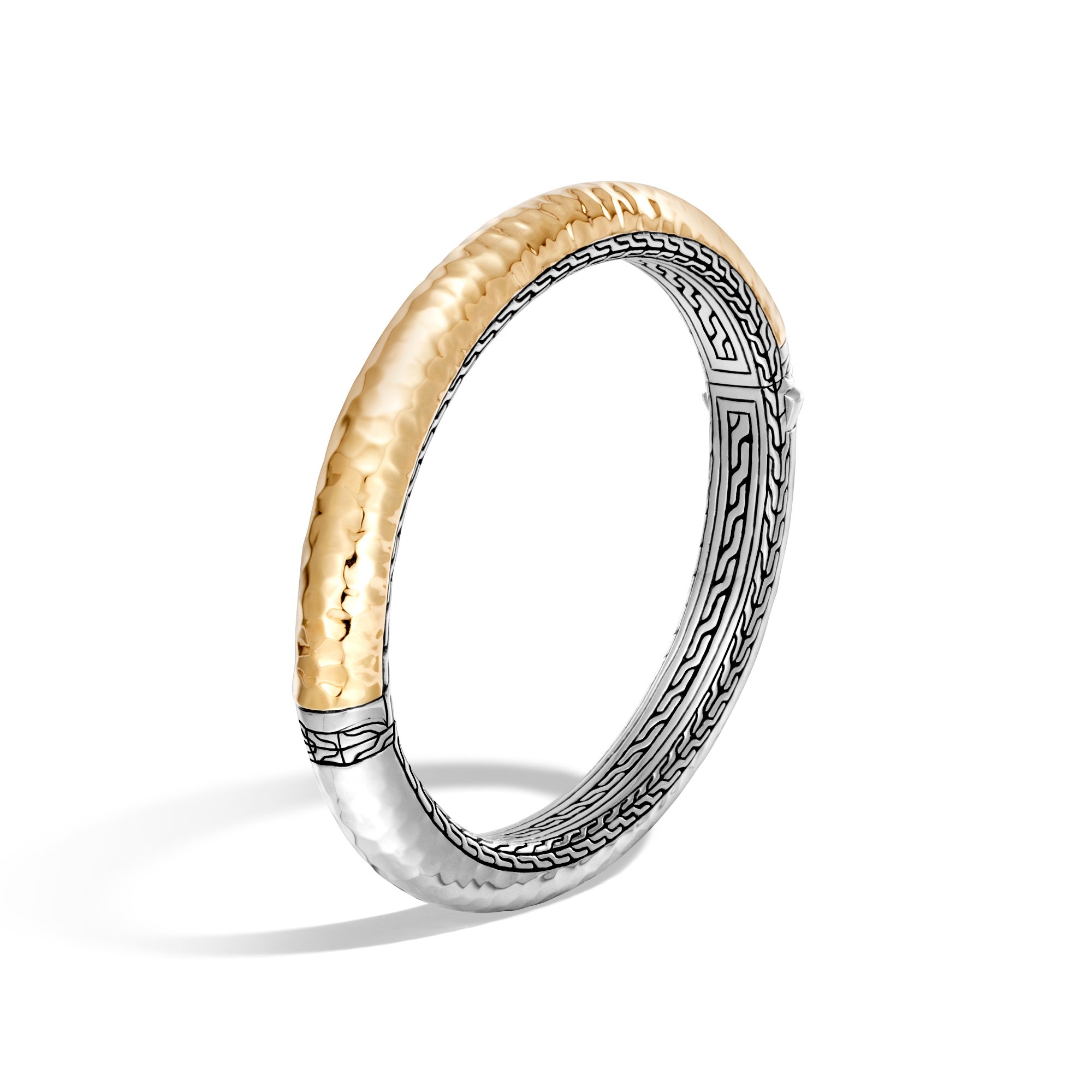 Classic Chain Hinged Bangle Sterling Silver with 18K Gold