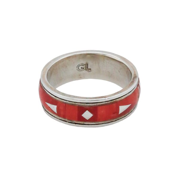Closeup photo of Sterling Silver Multi Stone (coral) Men’s Ring by GL