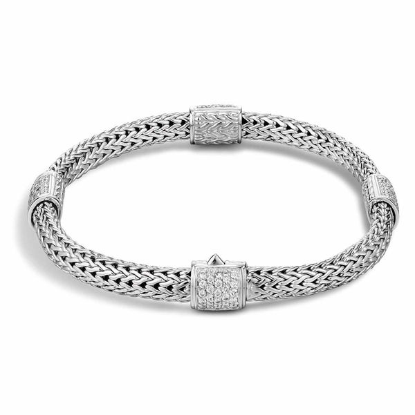 Closeup photo of Classic Chain Four-Station Bracelet Sterling Silver with Diamonds