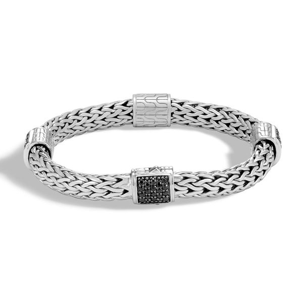 Closeup photo of Woven Chain Four-Station Bracelet Sterling Silver with Black Sapphires