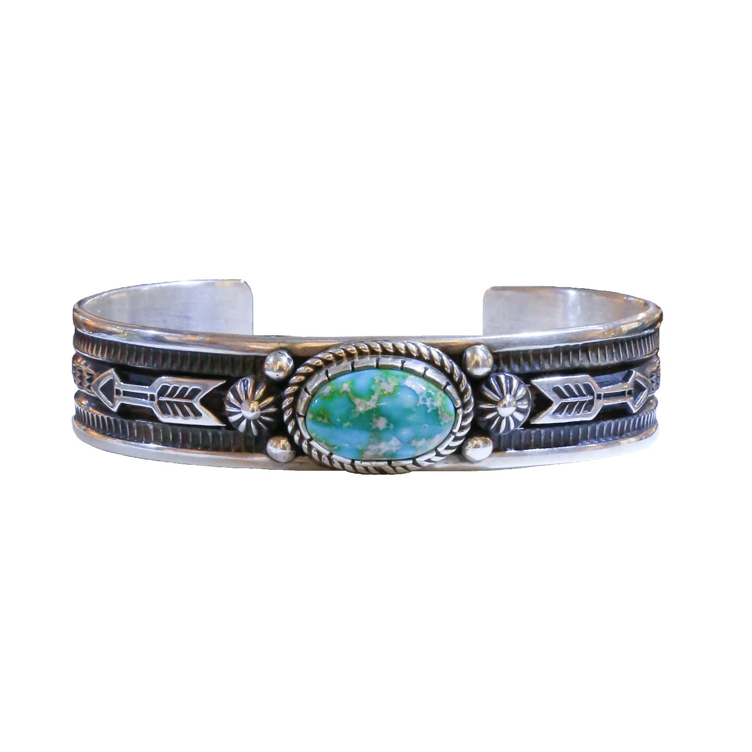 Sterling Navajo Indian Bone Cutter Cuff Bracelet with Carico Lake Turquoise