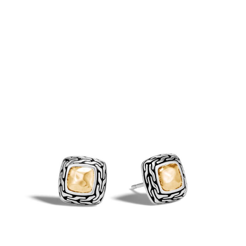 Classic Chain Stud Earrings Sterling Silver with 18K Gold