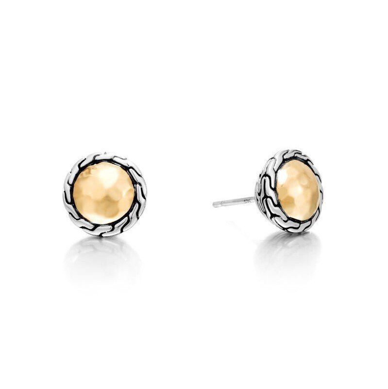 Classic Chain Round Stud Earrings Sterling Silver with 18K Gold