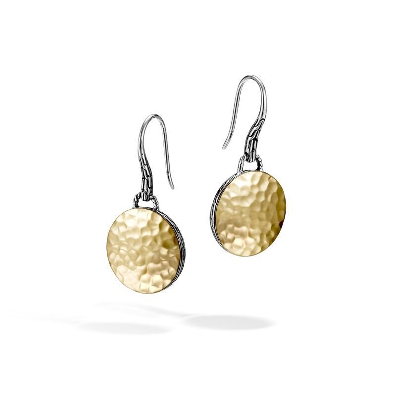 Hammered Drop Earrings Sterling Silver with 18K Gold