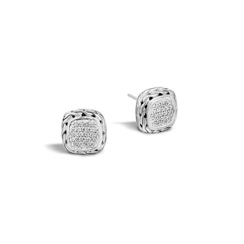 Classic Chain Stud Earrings Sterling Silver with Diamonds