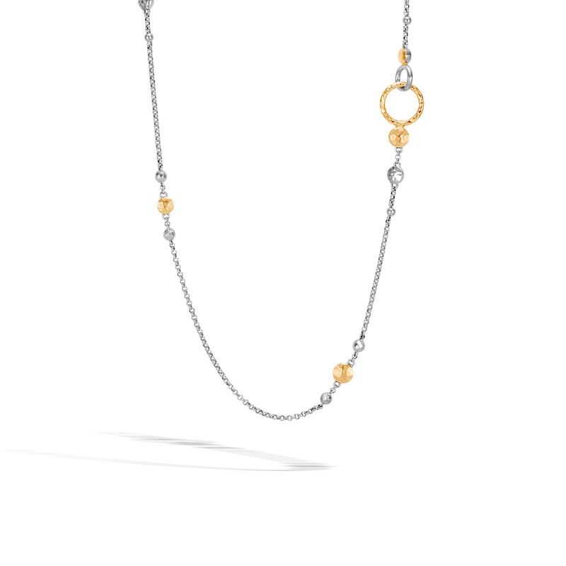 Round Link Chain Necklace Sterling Silver with 18K Gold