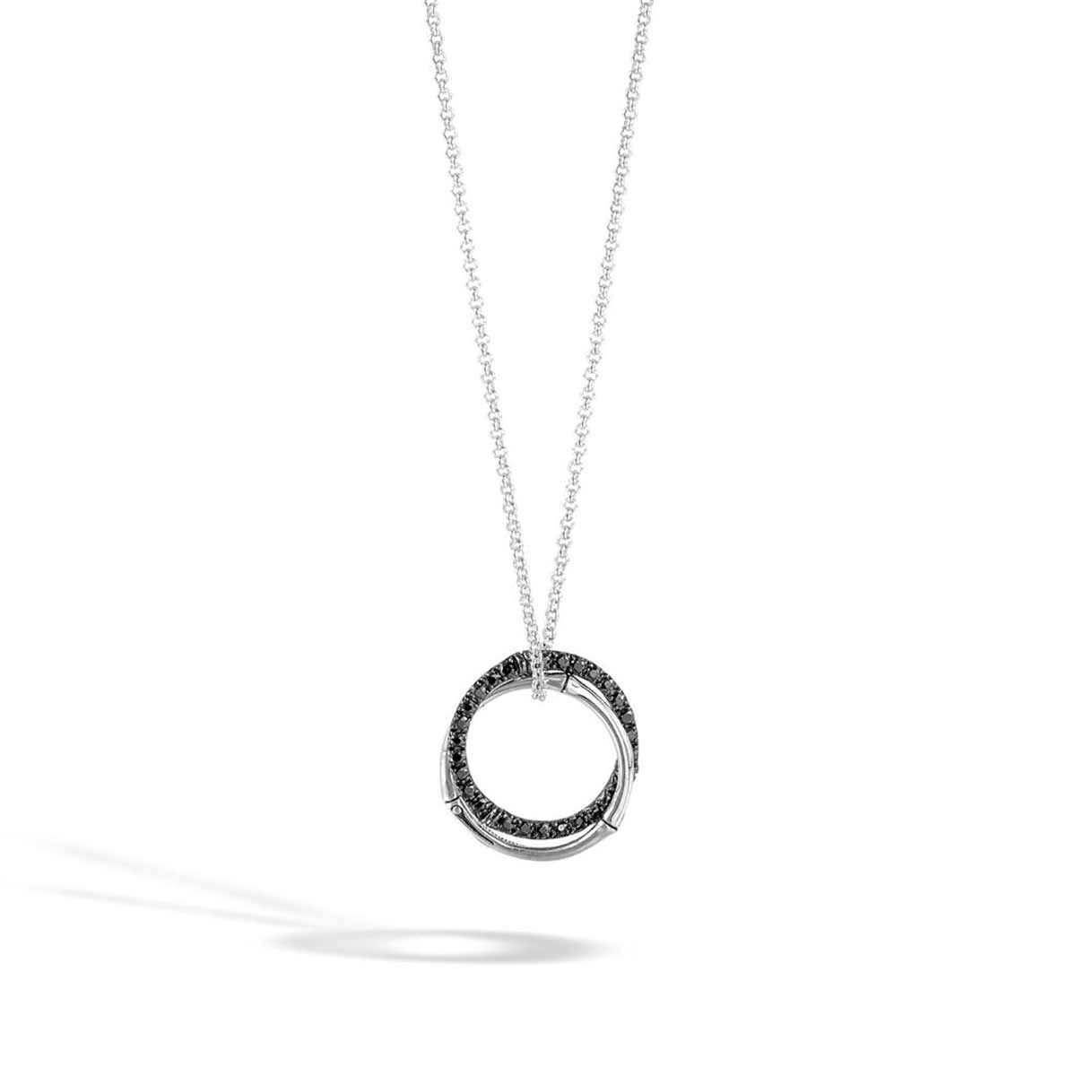 Bamboo Interlinking Pendant Necklace in Silver with Gemstone