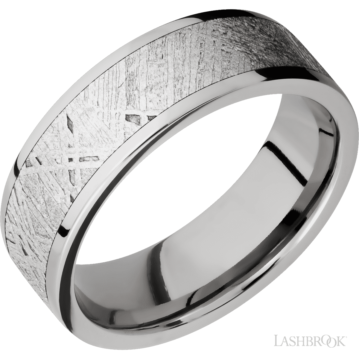 7 mm wide/Flat/Titanium band with one 5 mm Centered inlay of Meteorite
