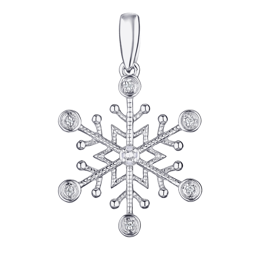 14k White Gold Diamond Snowflake with Twisted Wire Pendant Diamond 0.02 Ctw