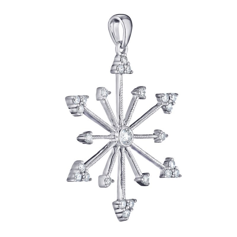 14k White Gold Diamond Set Snowflake Polished Bail Pendant Diamond 0.33 Ctw