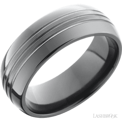 Black Zirconium domed band with silver grooves