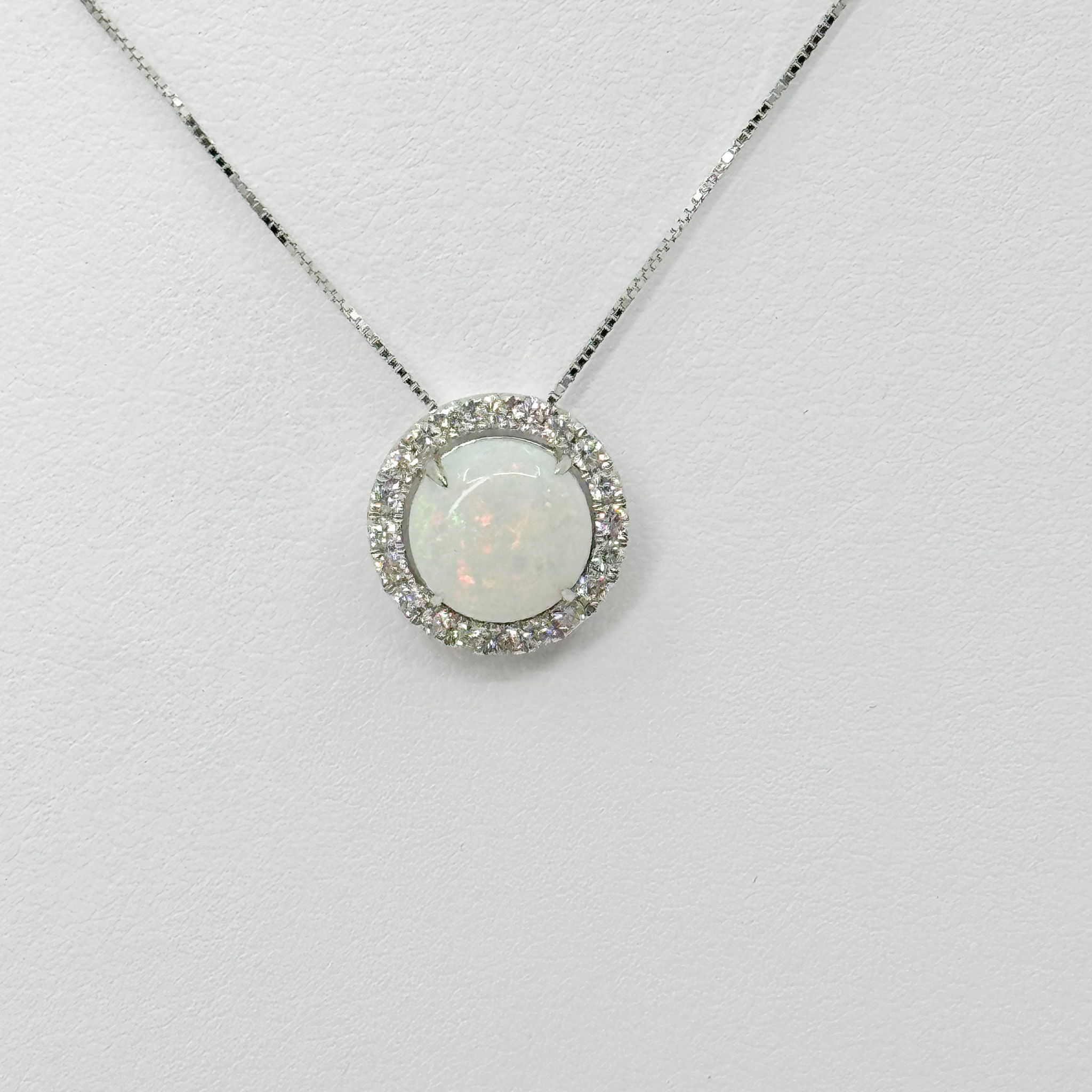 14kr gold with Ethiopian Opal 1.46ct and diamonds 0.31ct - Chain Sold Separately 14kw Opal and Diamond Pendant
