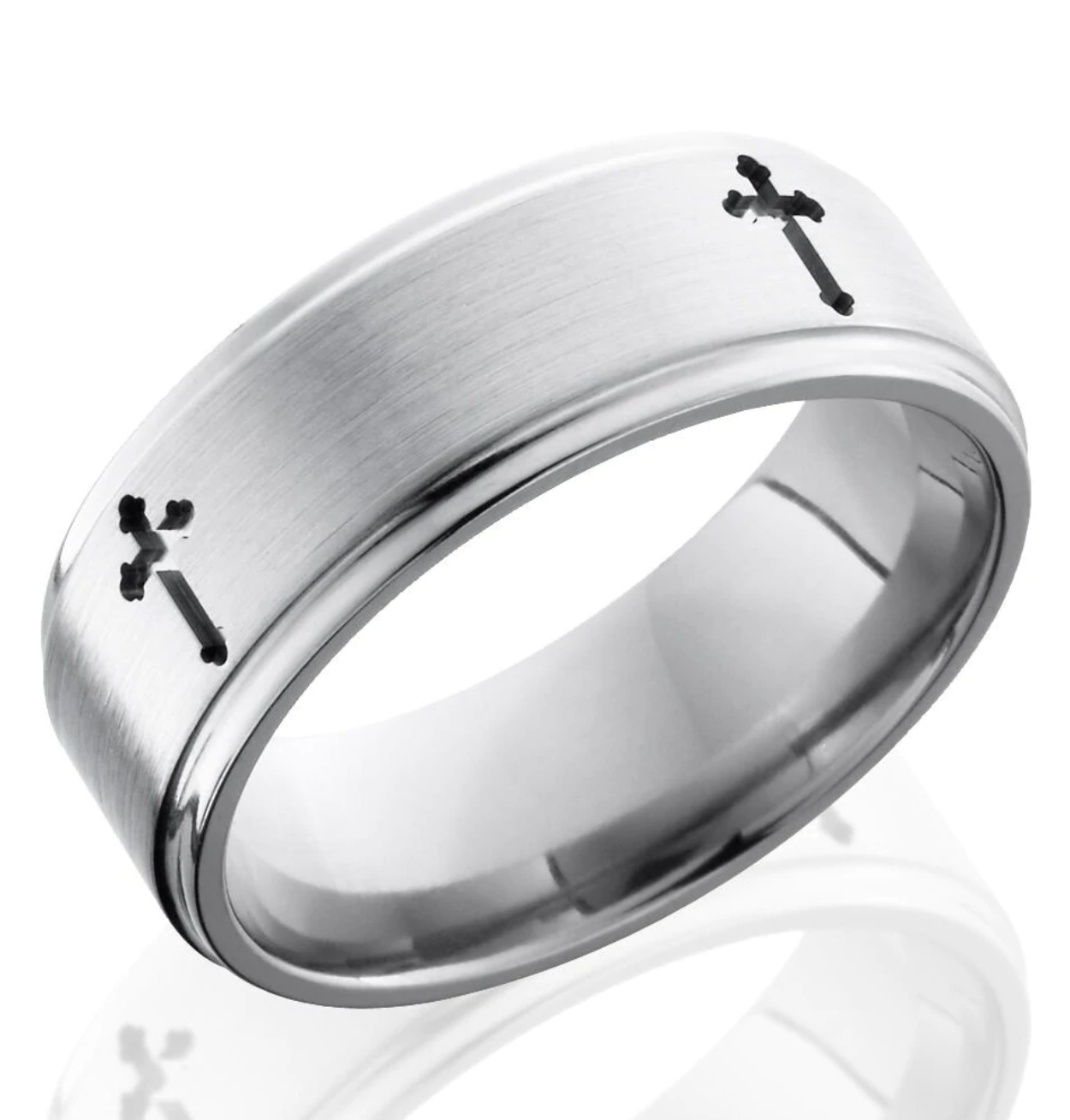 Titanium Cross Engraved Ring