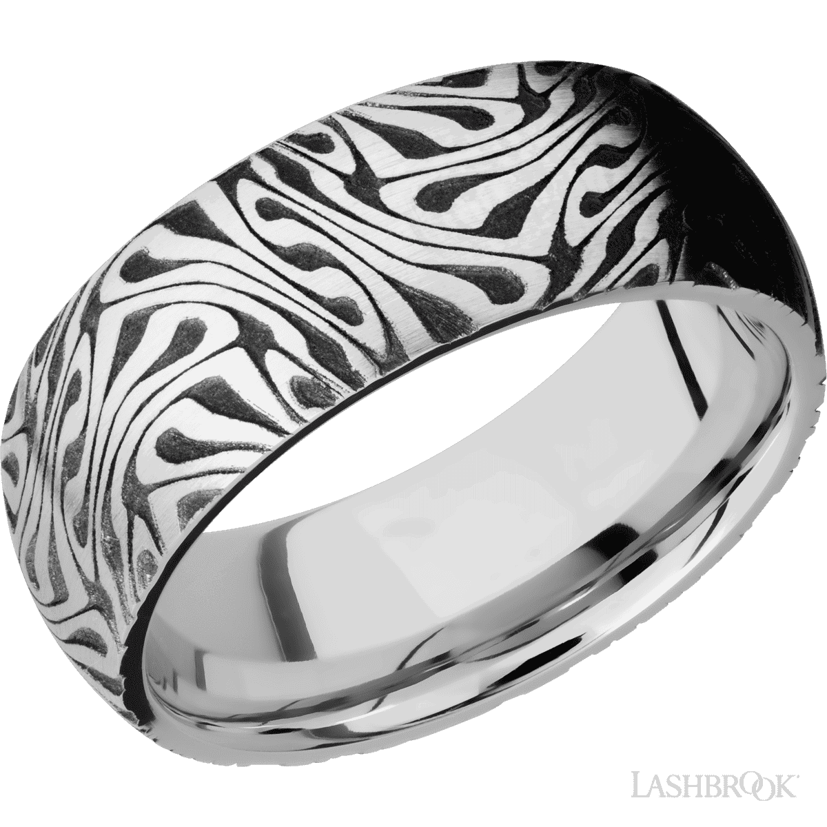 Cobalt chrome with love Cher (laser carved Escher 1 pattern) engraving, satin finish.8mm wide, domed sides/style of ring.(If your size is not currently available we will order your Lashbrook ring, shipping will take approximately 4 - 6 weeks.) Feel free to email or call us for a specific size or customization. Cobalt Chrome Laser Carved Ring