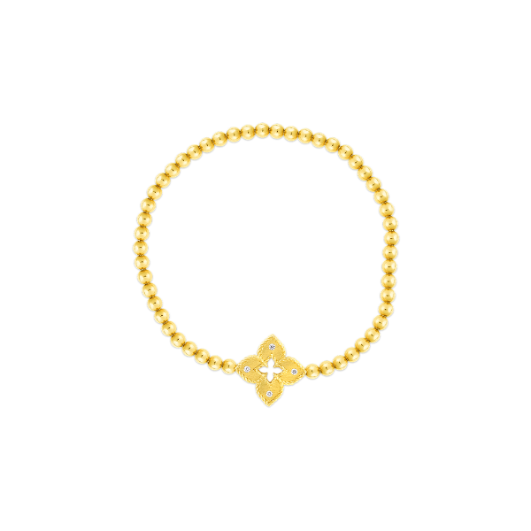 Closeup photo of 18K GOLD PETITE VENETIAN PRINCESS SMALL FLOWER DIAMOND ACCENT STRETCH BRACELET