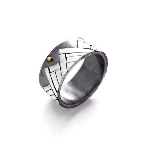 Closeup photo of Handmade Bright Moon Mountain 22K and Sterling Silver Ring