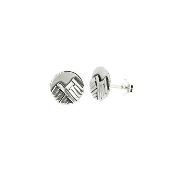Closeup photo of Mountain Circle Stud Sterling Silver Earrings
