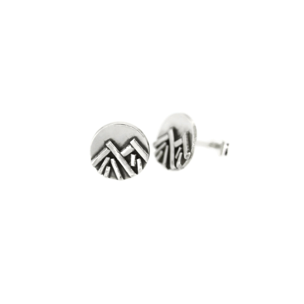 Closeup photo of Mountain Circle Winter Stud Sterling Silver Earrings
