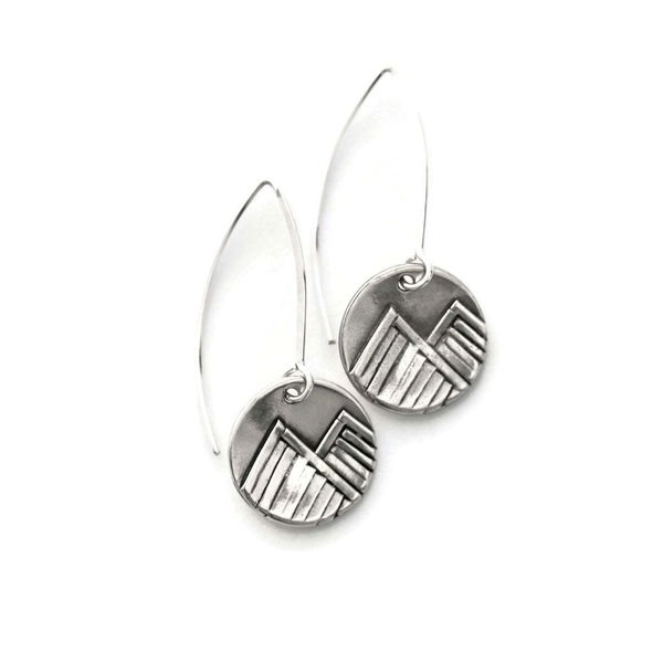 Closeup photo of Handmade Mountain Circle Sterling Silver Earrings