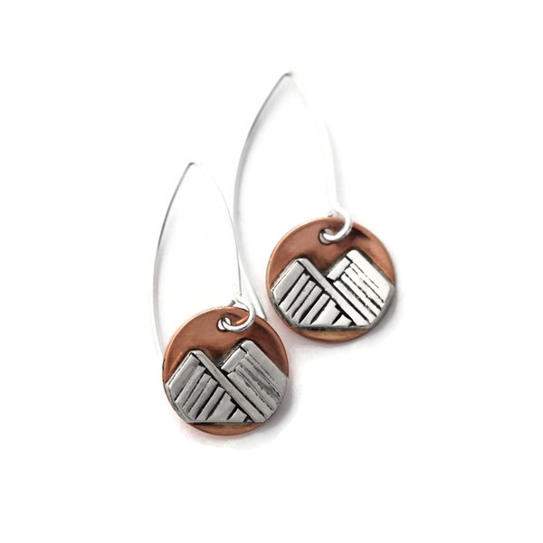Closeup photo of Handmade Summer Mountain Circle Copper and Sterling Silver Earrings