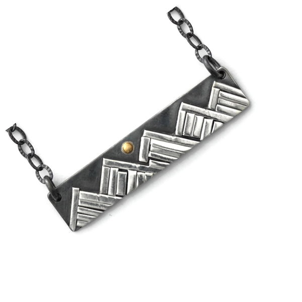 Closeup photo of Handmade Mountain Bar 22K and Oxidized Sterling Silver 18” Necklace