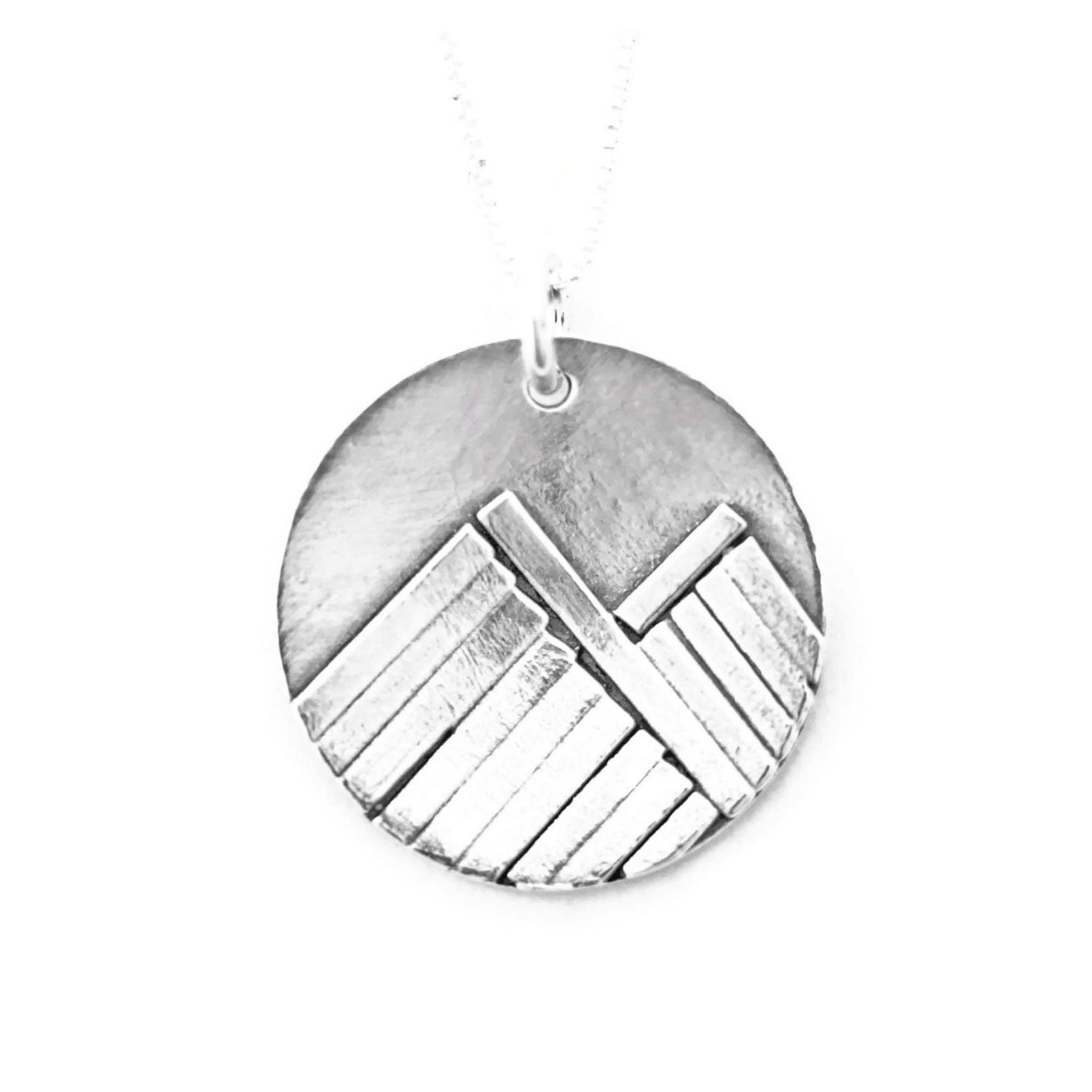 Handmade Mountain Circle 3/4” Sterling Silver Pendant