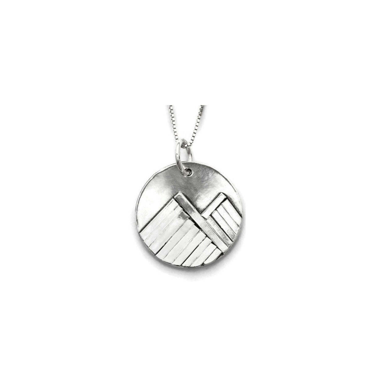 Handmade Mountain Circle Mini 1/2” Sterling Silver Pendant