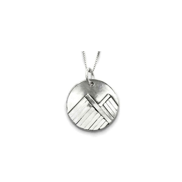 Closeup photo of Handmade Mountain Circle Mini 1/2” Sterling Silver Pendant