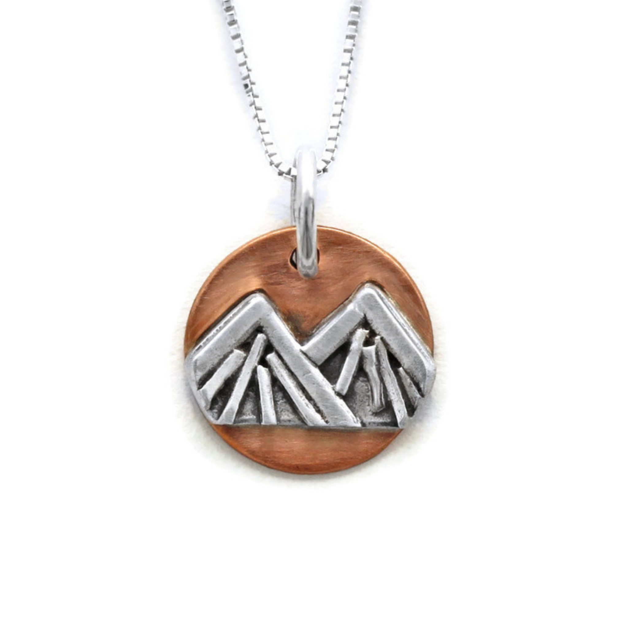 Handmade Mountain Circle Winter Mini Copper and Sterling Silver Pendant