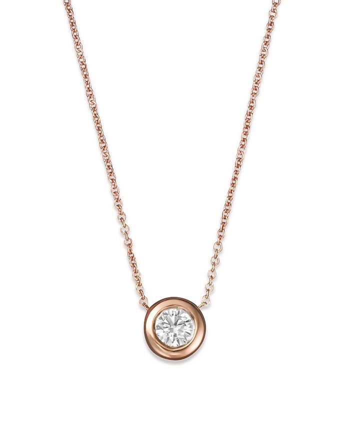 Diamonds By The Inch Bezel Set Solitaire Necklace 18K RG with Diamonds
