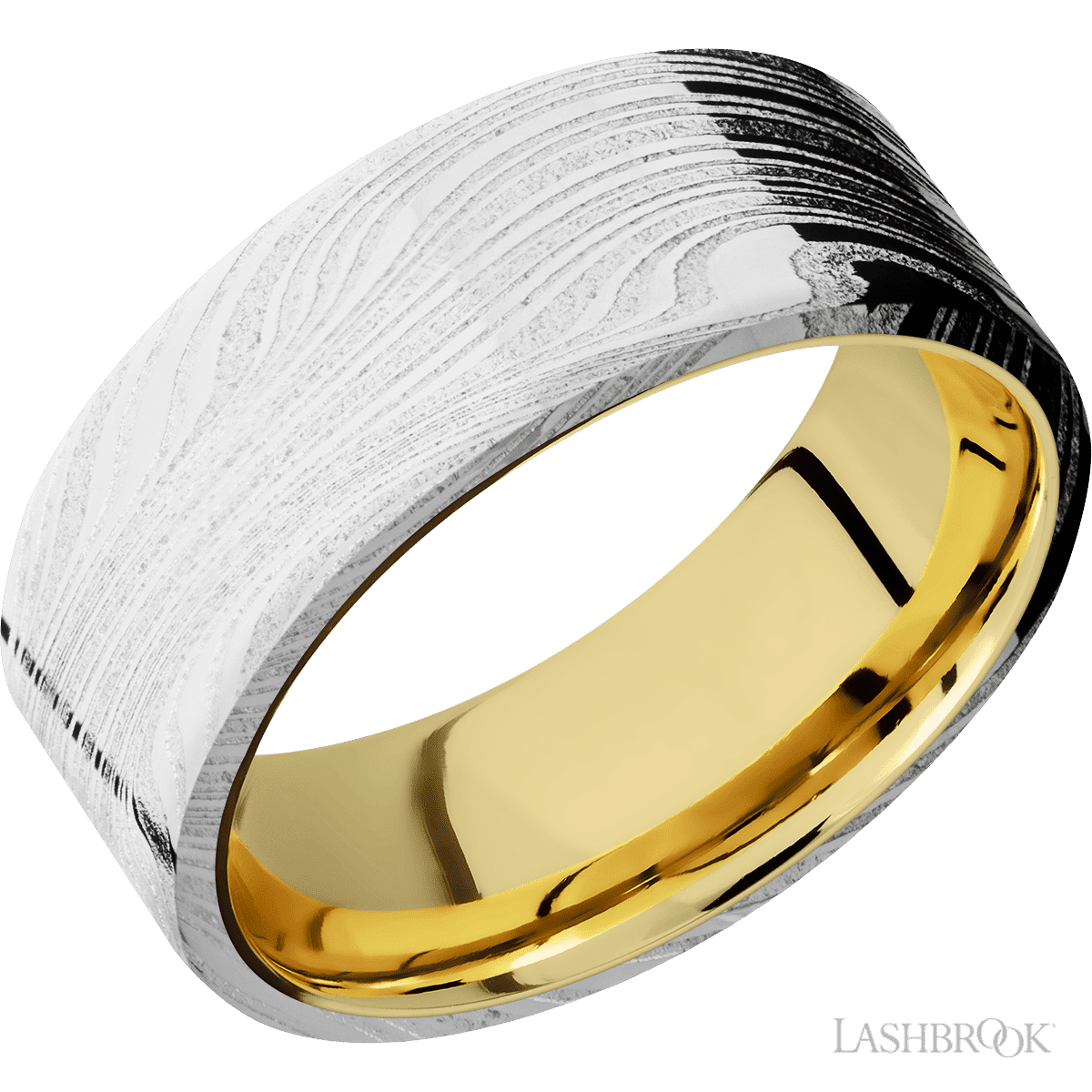 Damascus Marble Ring with 14K YG Sleeve