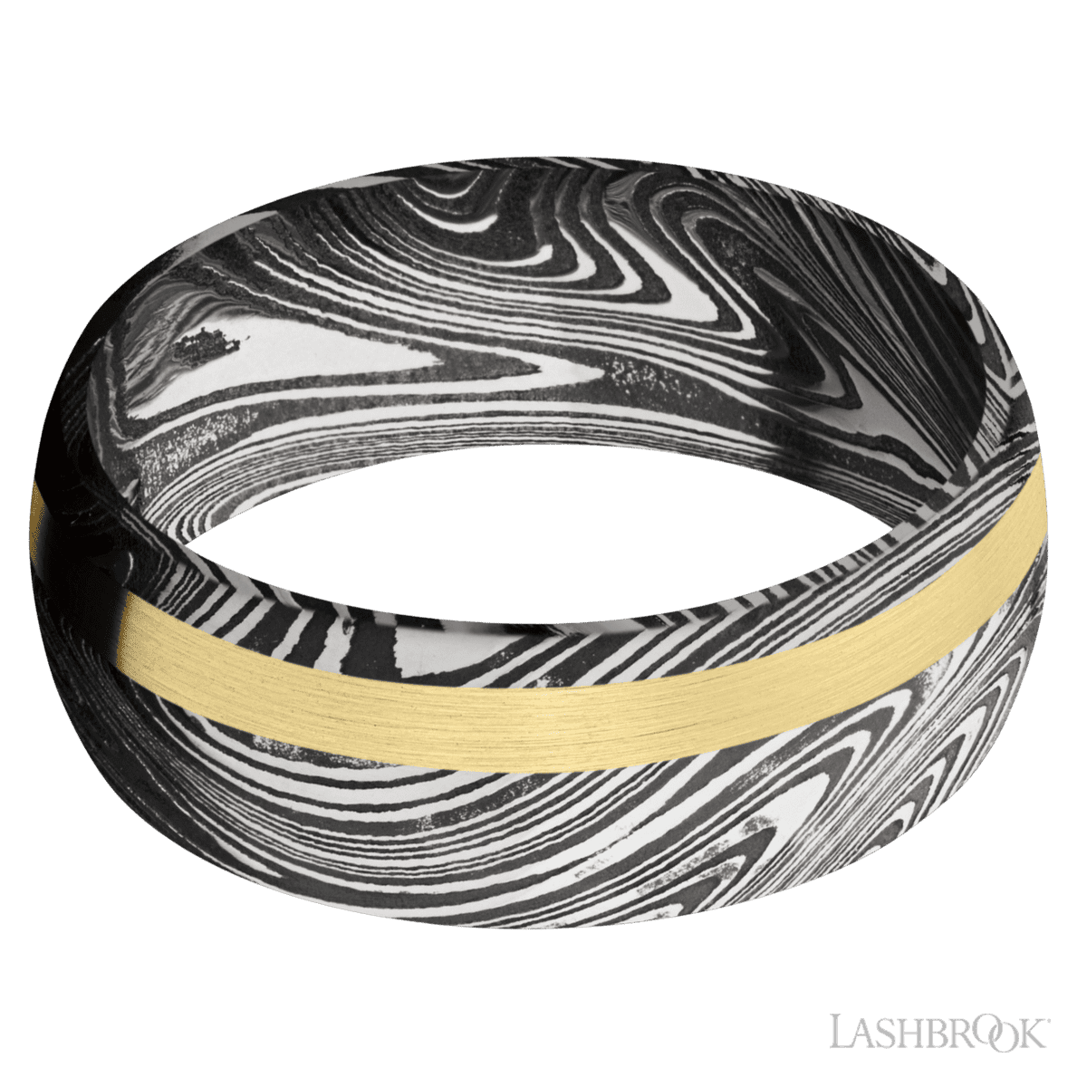 Marble Damascus Ring with 14K YG Inlay