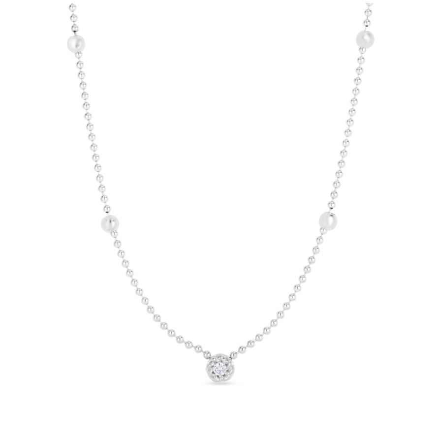 18K White Gold Alternating Bead Chain Necklace