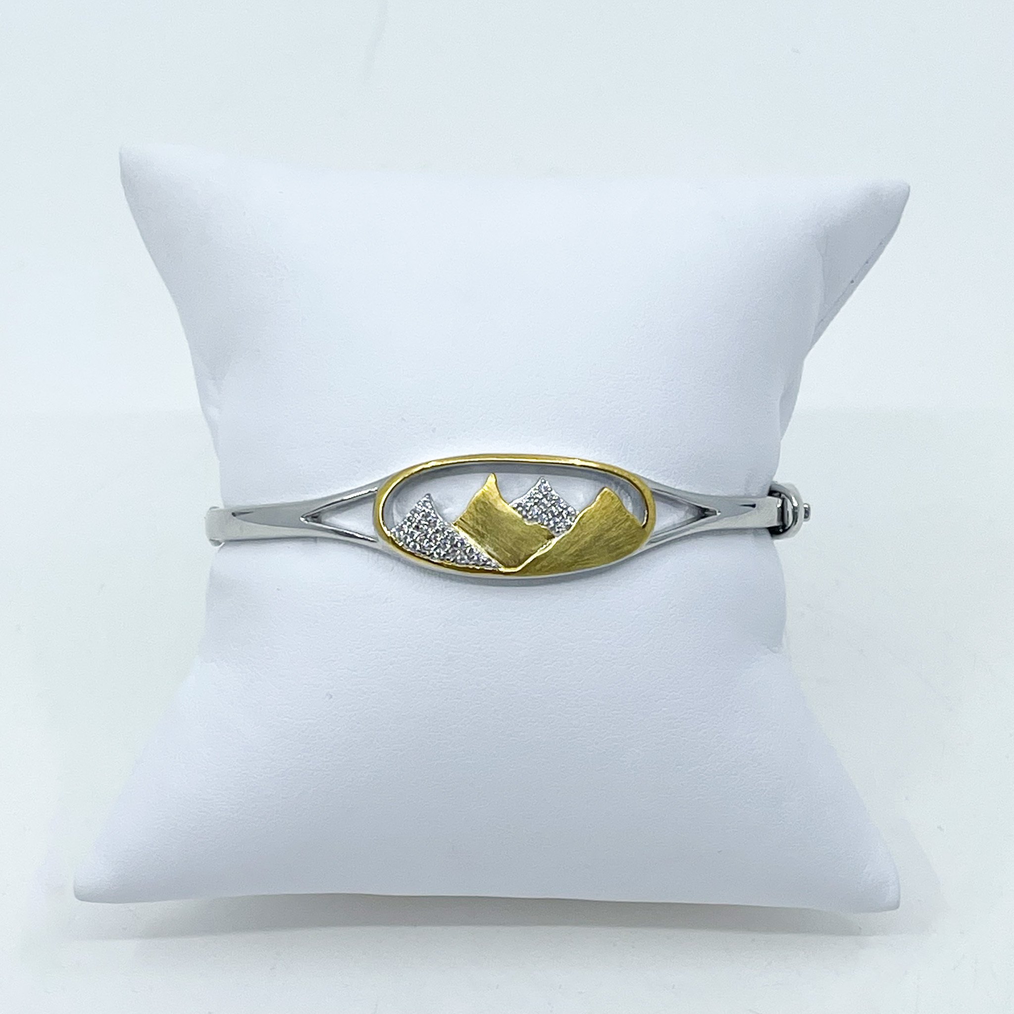 Gold Plated Large Oval Mountain bracelet w/ cubic zirconium