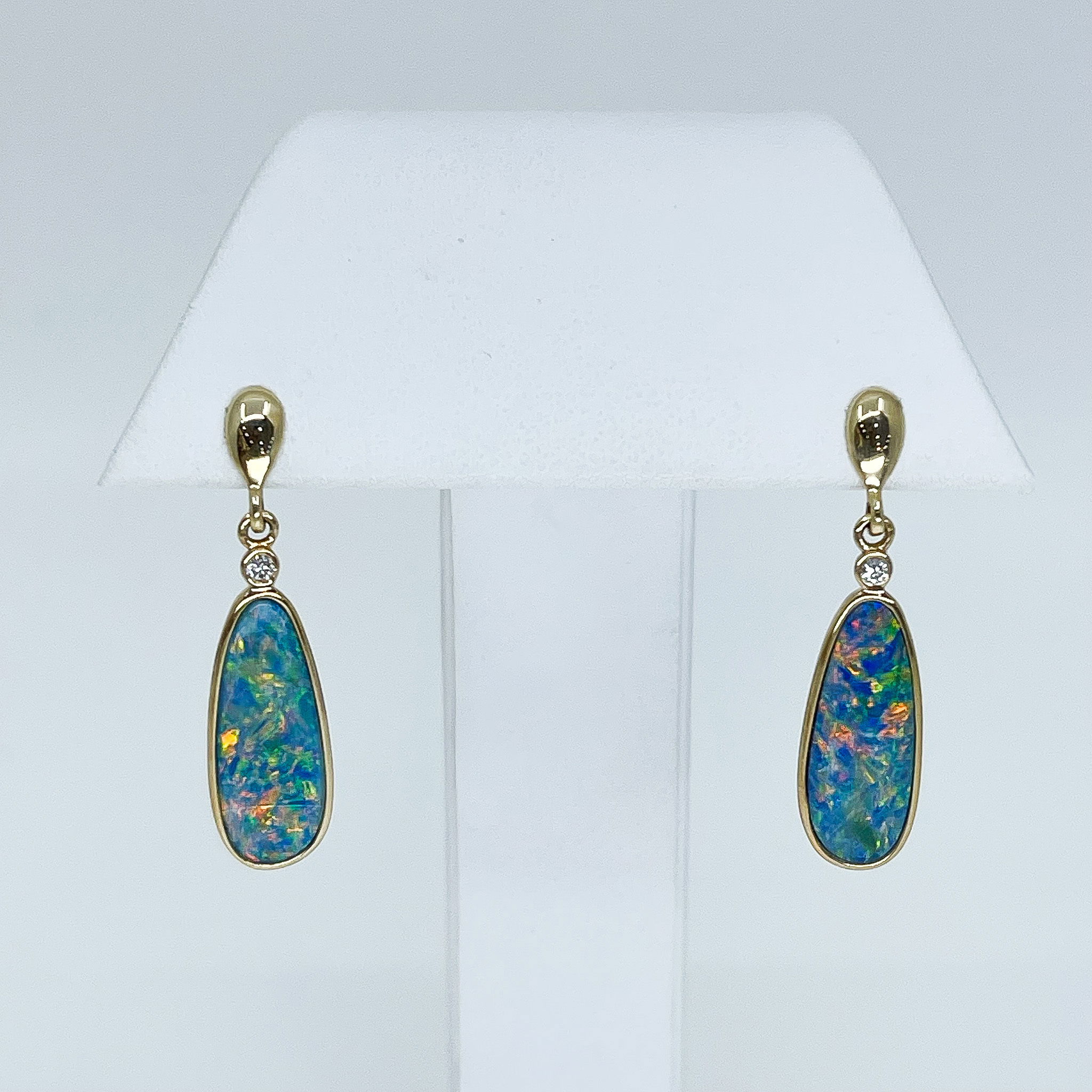 14ky Opal Doublet Earrings with Diamond Accent 14ky Opal Doublet Earrings with Diamond Accent